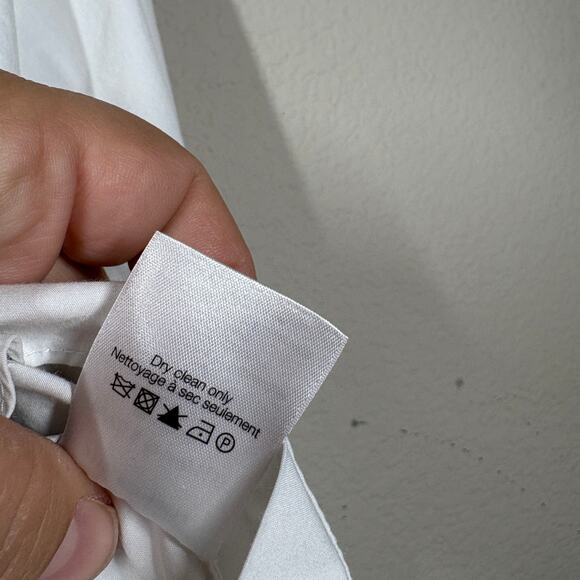 Veronica Beard 8 Poplin Shirt White Khai Cotton Blend Split Neck Long Sleeves - Picture 9 of 10